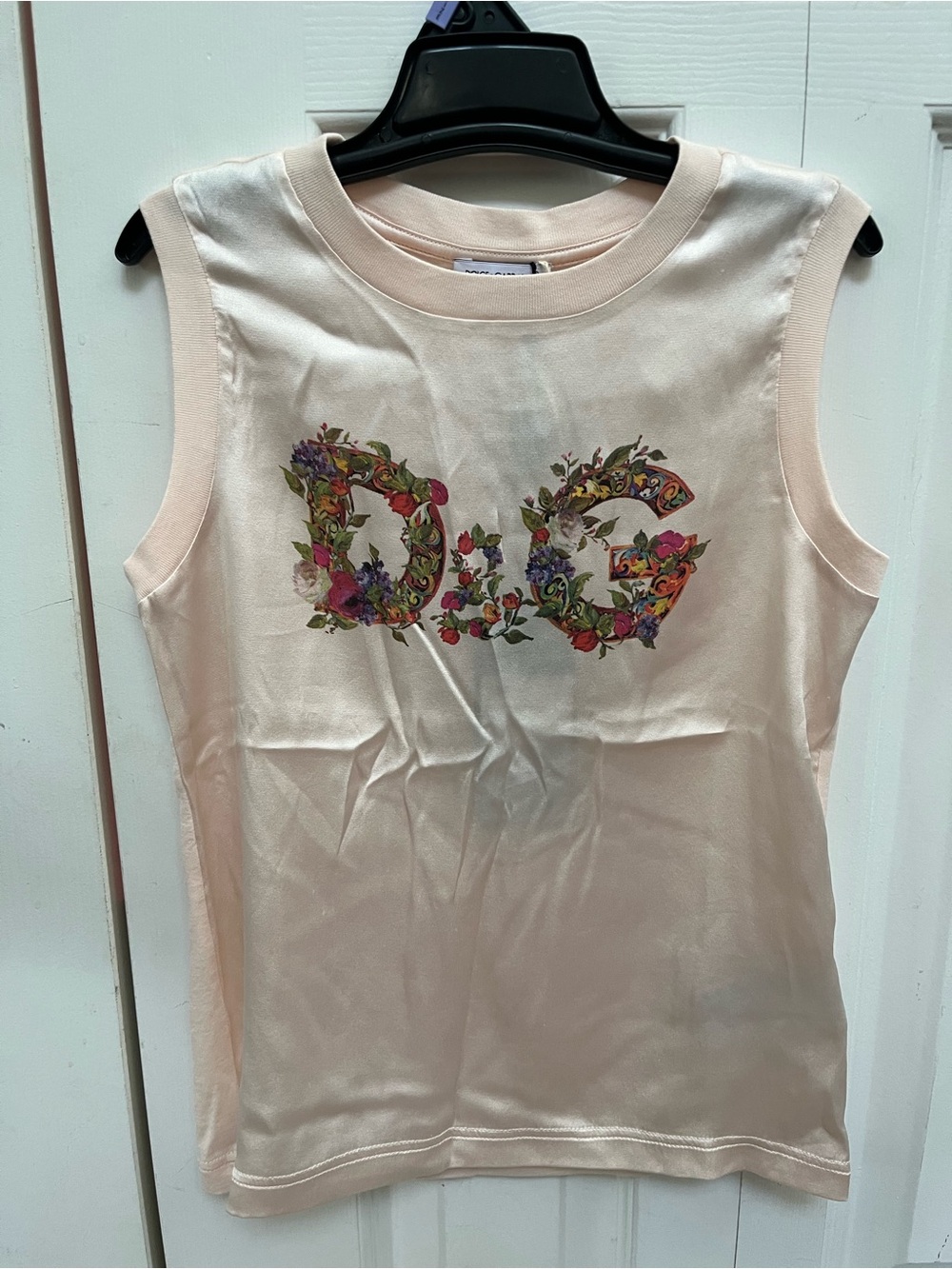 NWT 100% AUTH Dolce & Gabbana Girl's Pale Pink Crewneck Tee Sz 8